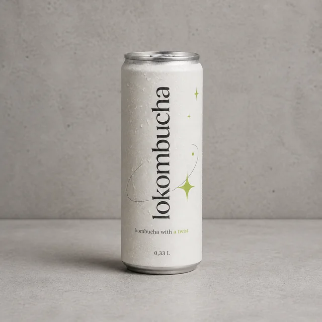 White concept: White kombucha can against a concrete background